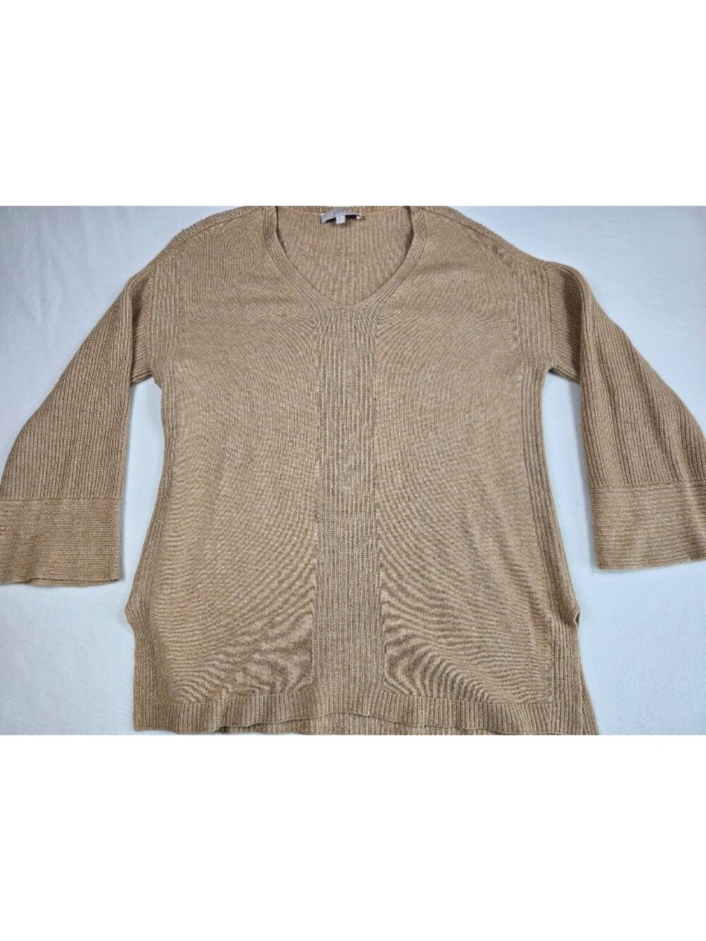 Ann Taylor Loft Ribbed Knit Sweater XL Tan Italian Yarn Wool Blend